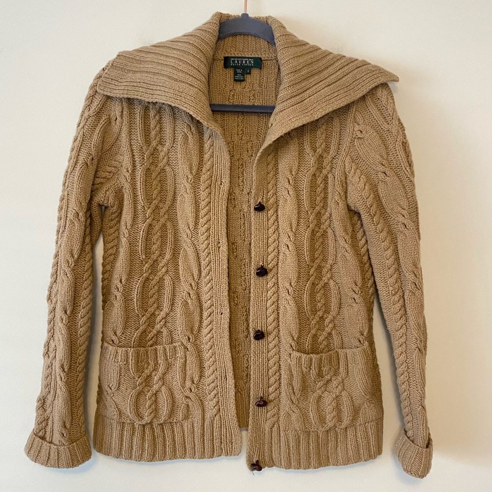 Lauren Ralph Lauren Camel Cable Knit Cardigan
